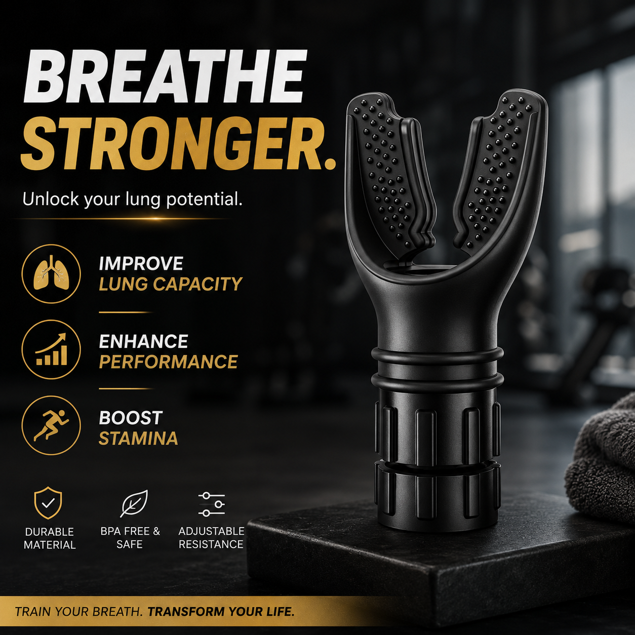 BreathFlex Pro Adjustable Breathing Trainer for Lung Capacity & Respiratory Fitness