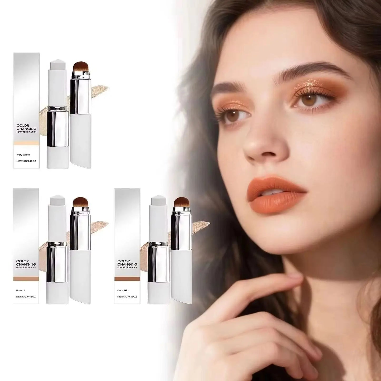 Color-Adjusting Foundation Stick – Moisturizing Full Coverage with Convenient Blending Brush
